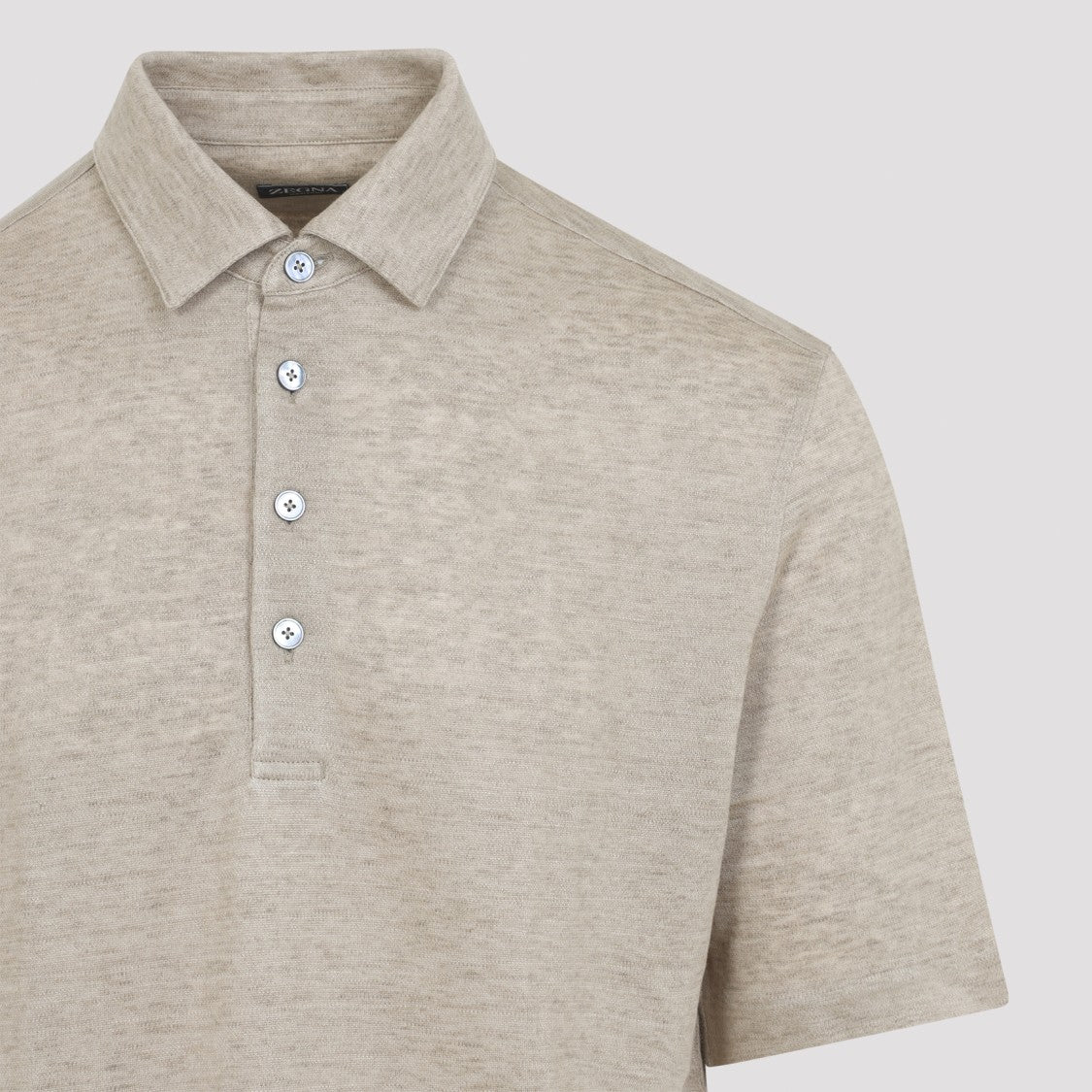Zegna Neutral Beige Linen Polo Shirt With Classic Collar