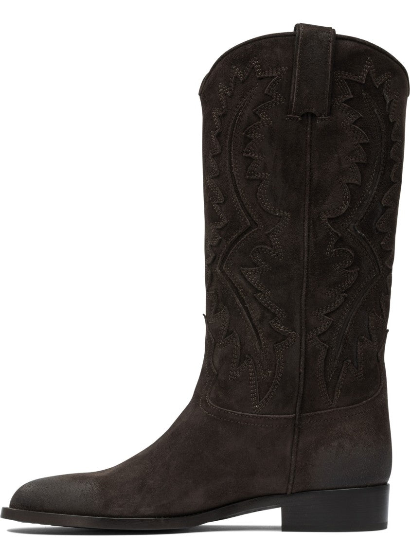 Sartore Brown Suede Ankle Boots With Stitched Detailing