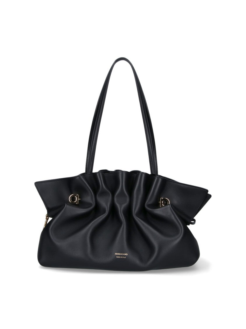 Ferragamo Black Lambskin "Piercing" Medium Shoulder Bag