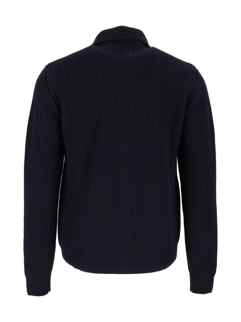 Slowear Zanone Navy Giubbo Button-Up Knit Jacket