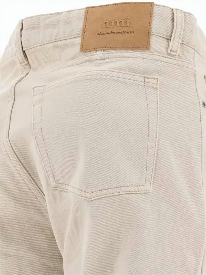 Ami Straight-Fit Five-Pocket Pants With Leather Patch Detail