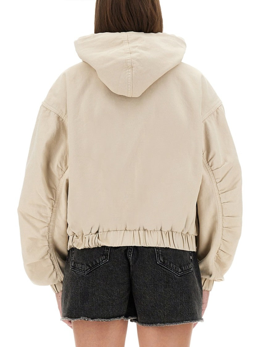 Rotate Birger Christensen Cropped Heavy Cotton Jacket With Drawstring Hood