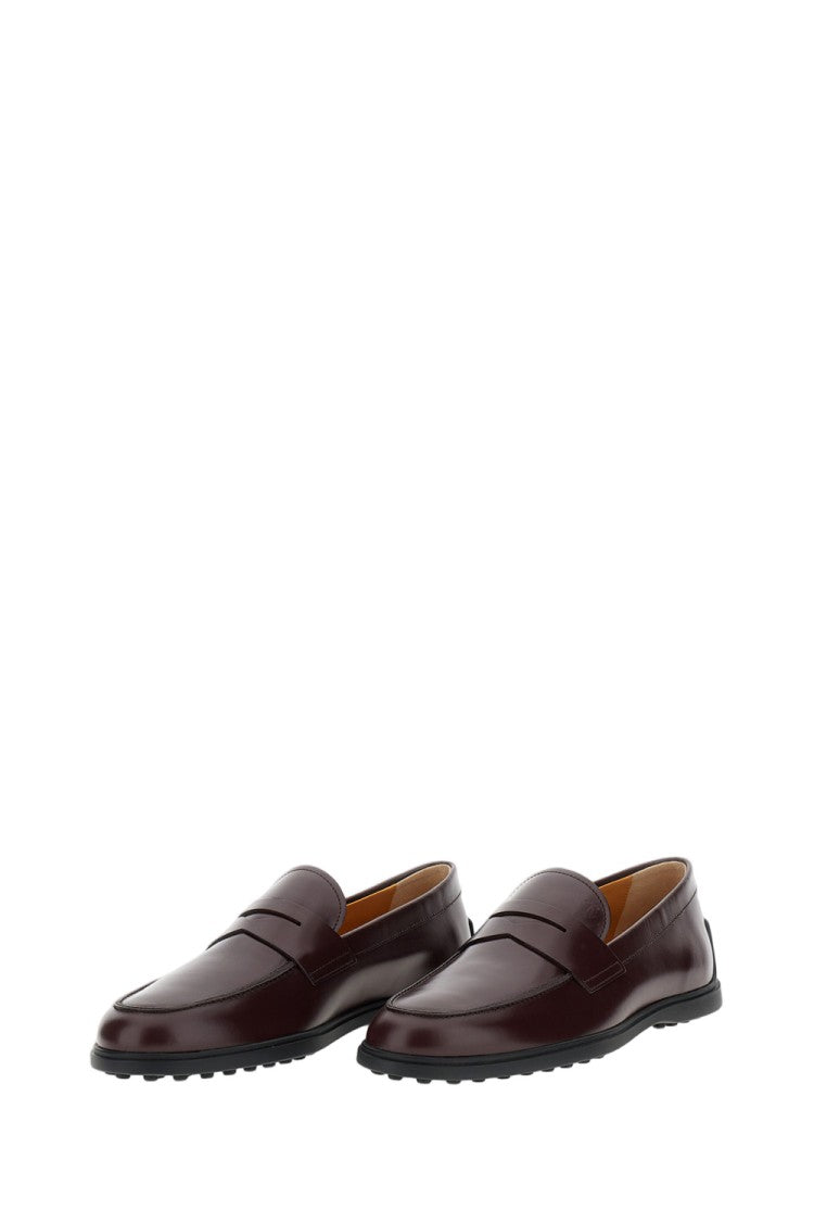 Tod's Brown Calfskin Moccasin With Embossed Monogram And Gommini Sole