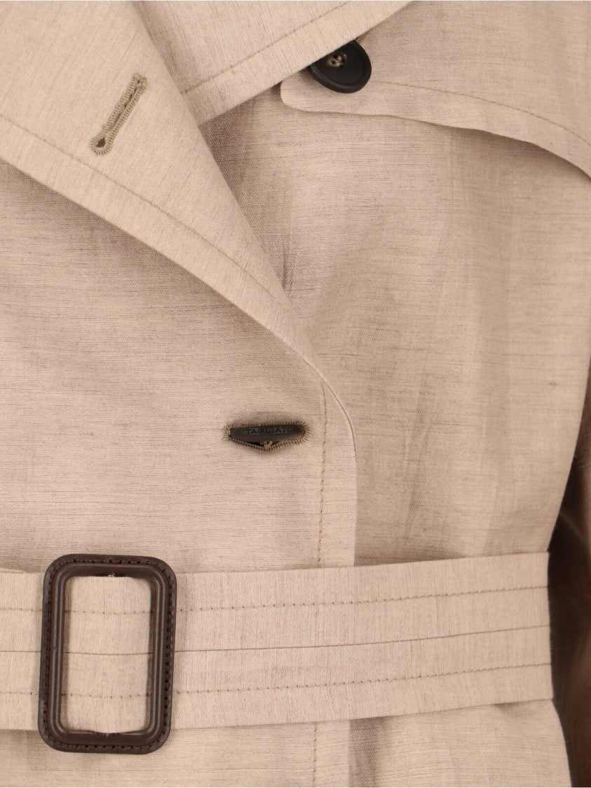 Tagliatore Beige Double-Breasted Wool Cotton Trench