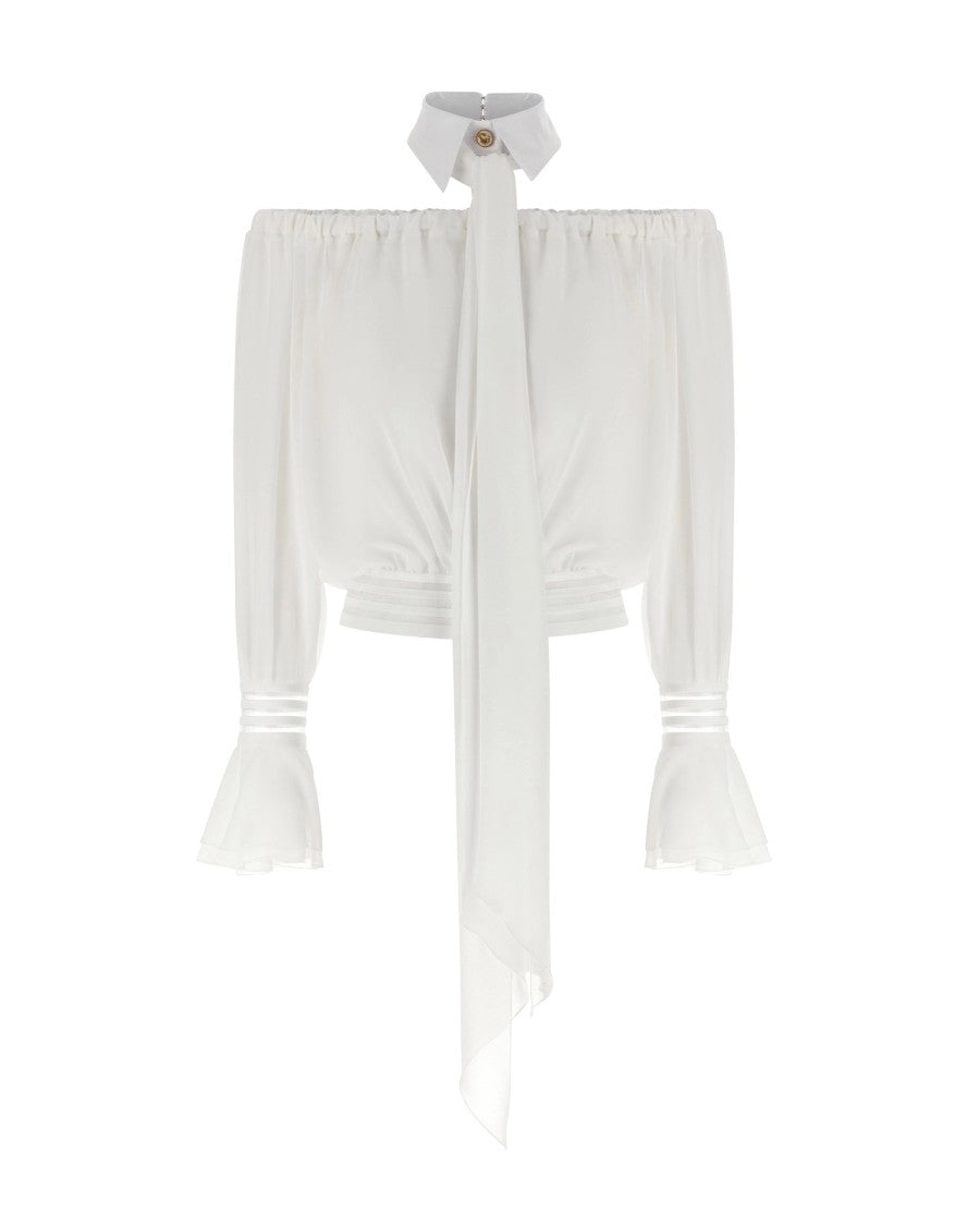 Elisabetta Franchi Ivory White Shirt Collar Blouse