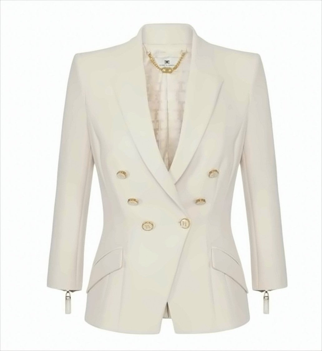 Elisabetta Franchi Double Crepe Jacket With Structured Shoulders