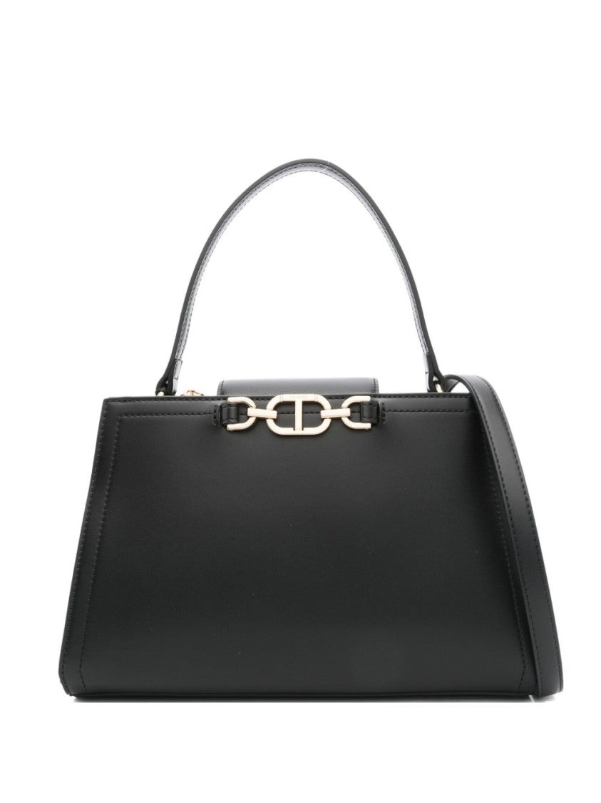 Twin-Set Structured Black Handbag With Gold-Tone Clasp