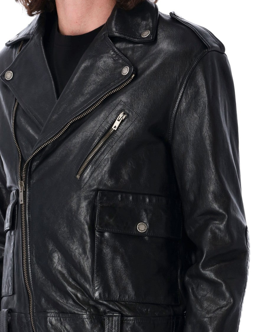 Golden Goose Zip Leather Biker Jacket With Quilted Detailing