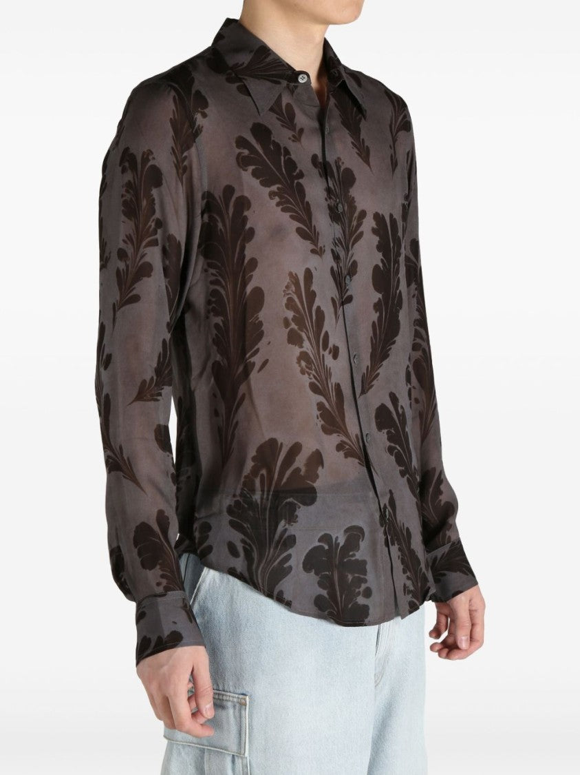 Dries Van Noten Dark Grey Long-Sleeve Shirt