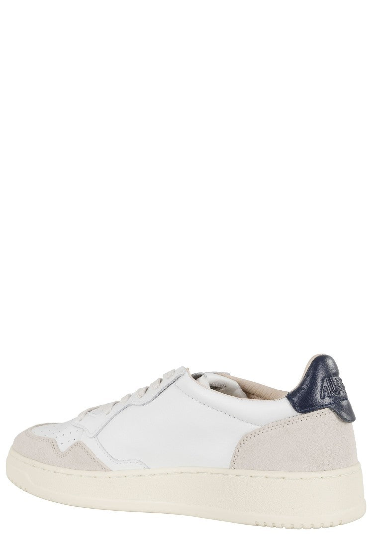 Autry White Blue Medalist Low Suede Accents Leather Sneakers