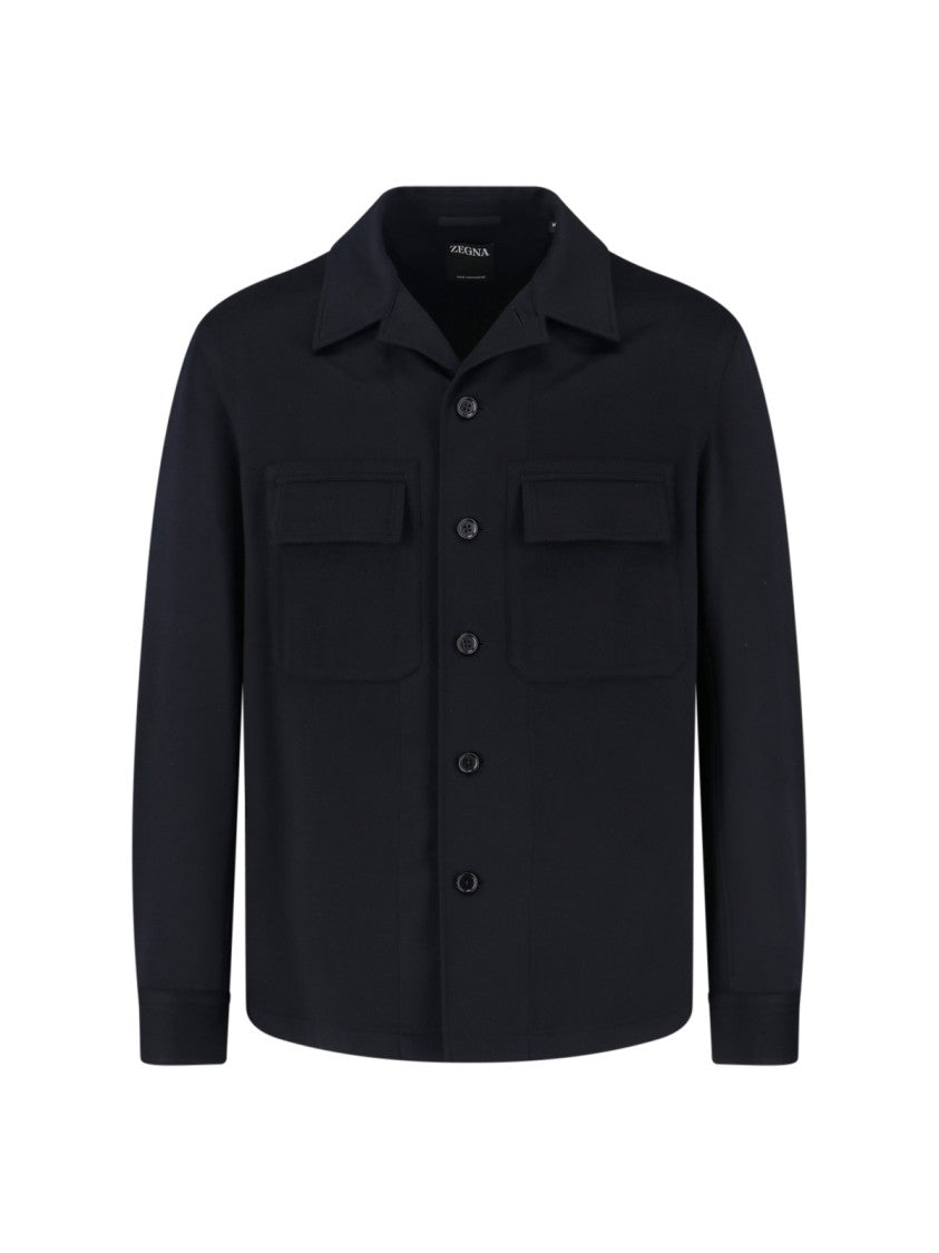 Zegna Cashmere Shirt Jacket With Classic Collar And Button Closure