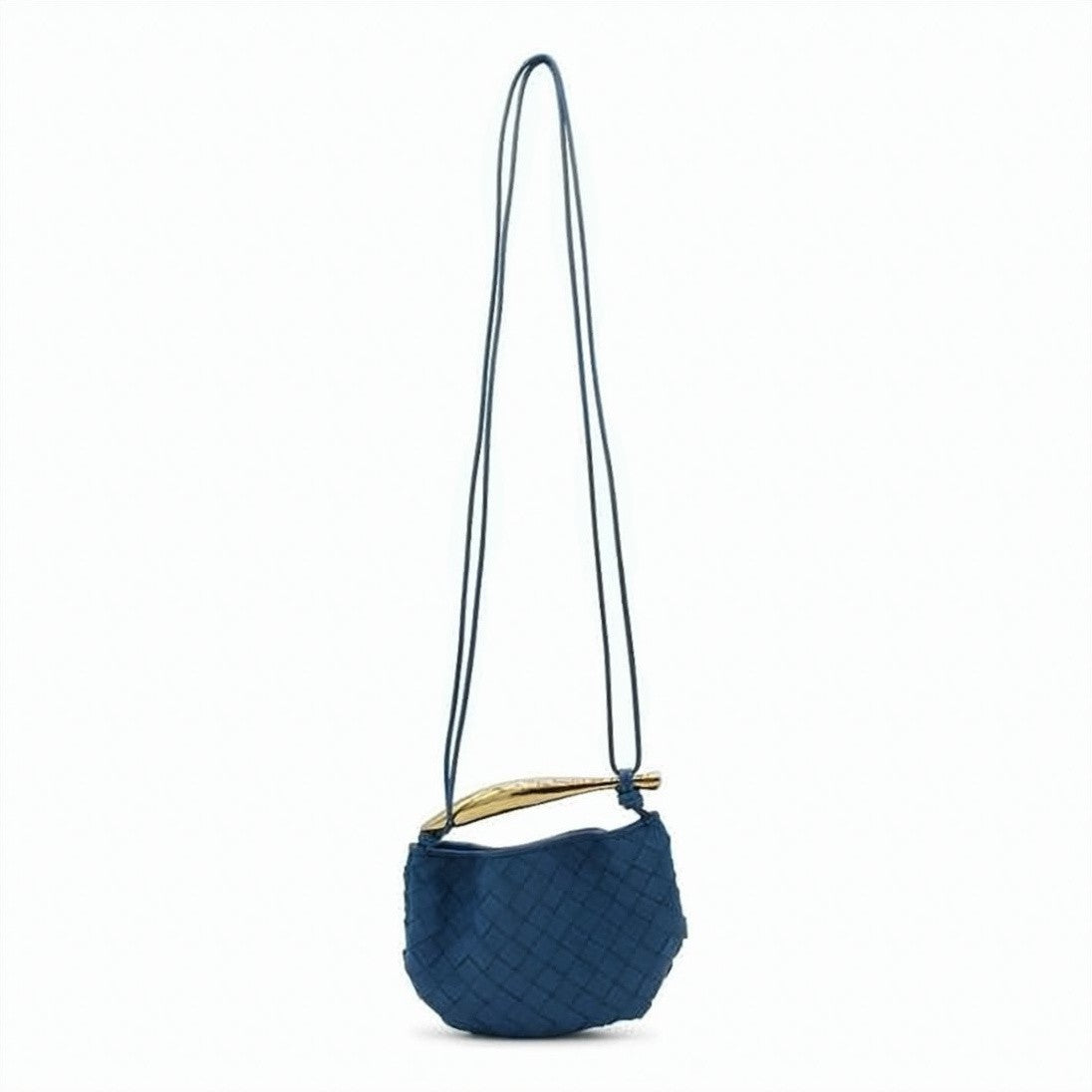 Bottega Veneta Woven Lambskin Crossbody Bag With Curved Gold-Tone Accent