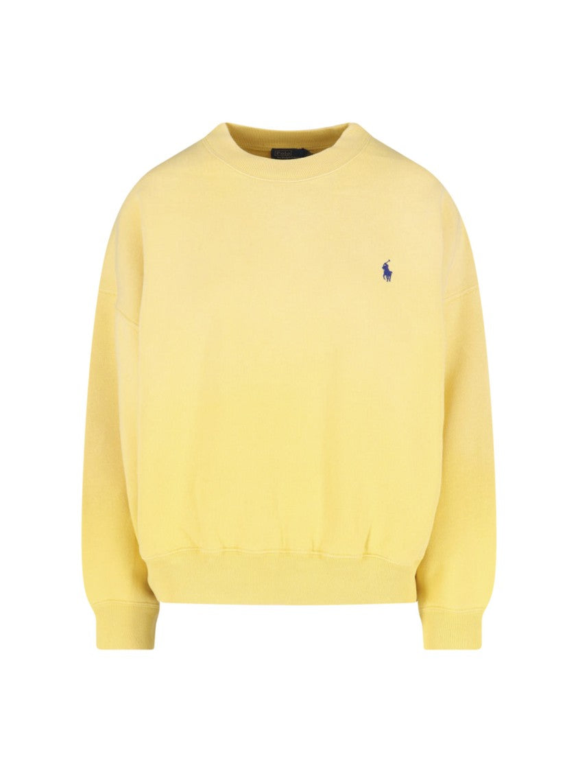 Polo Ralph Lauren Yellow Ribbed Hem Cropped Logo Sweater