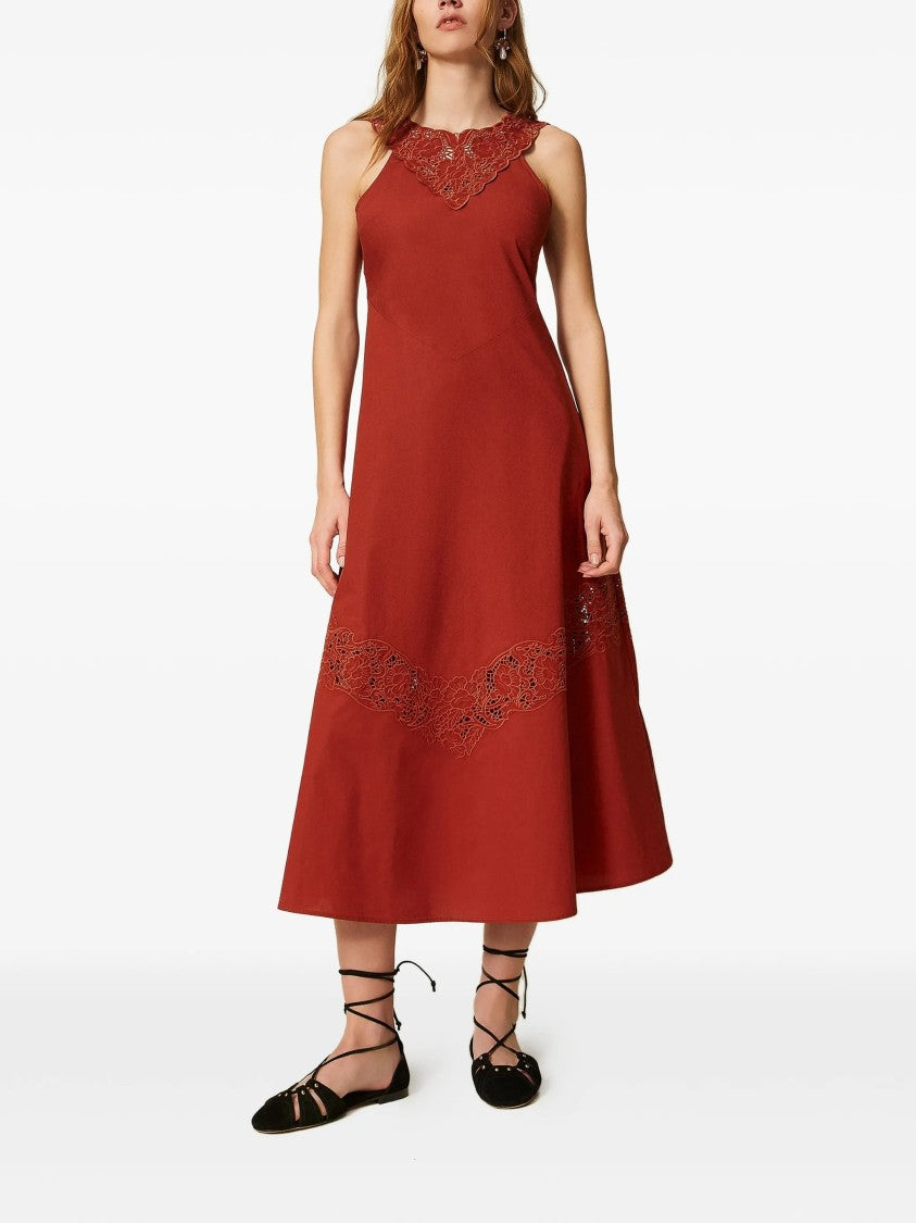 Twin-Set Rust Sleeveless Lace Midi Dress