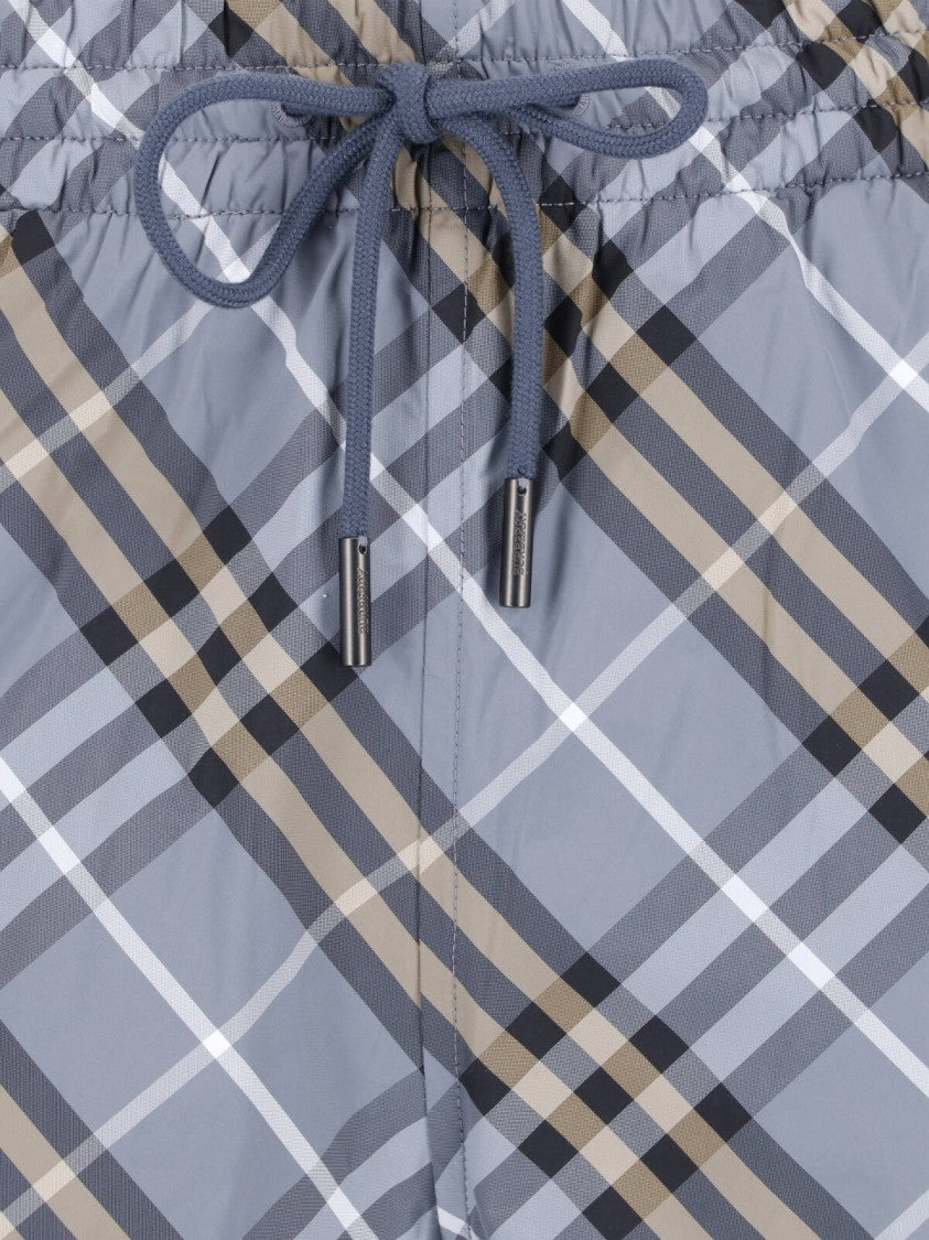 Burberry Blue Check Drawstring Straight Swim Shorts