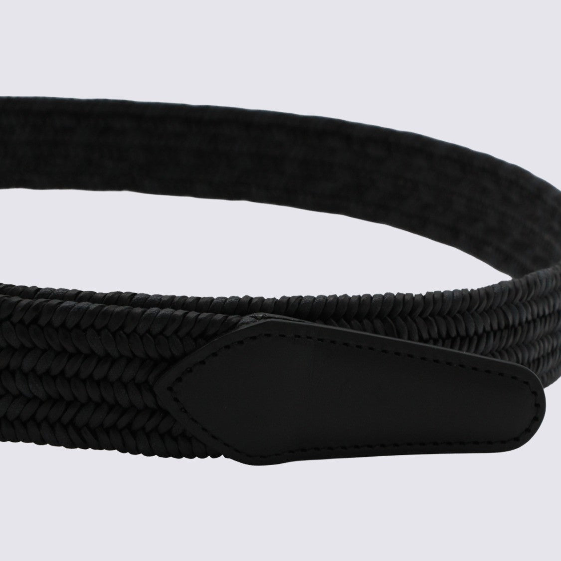 Canali Textured Braided Black Belt With Silver-Toned Buckle