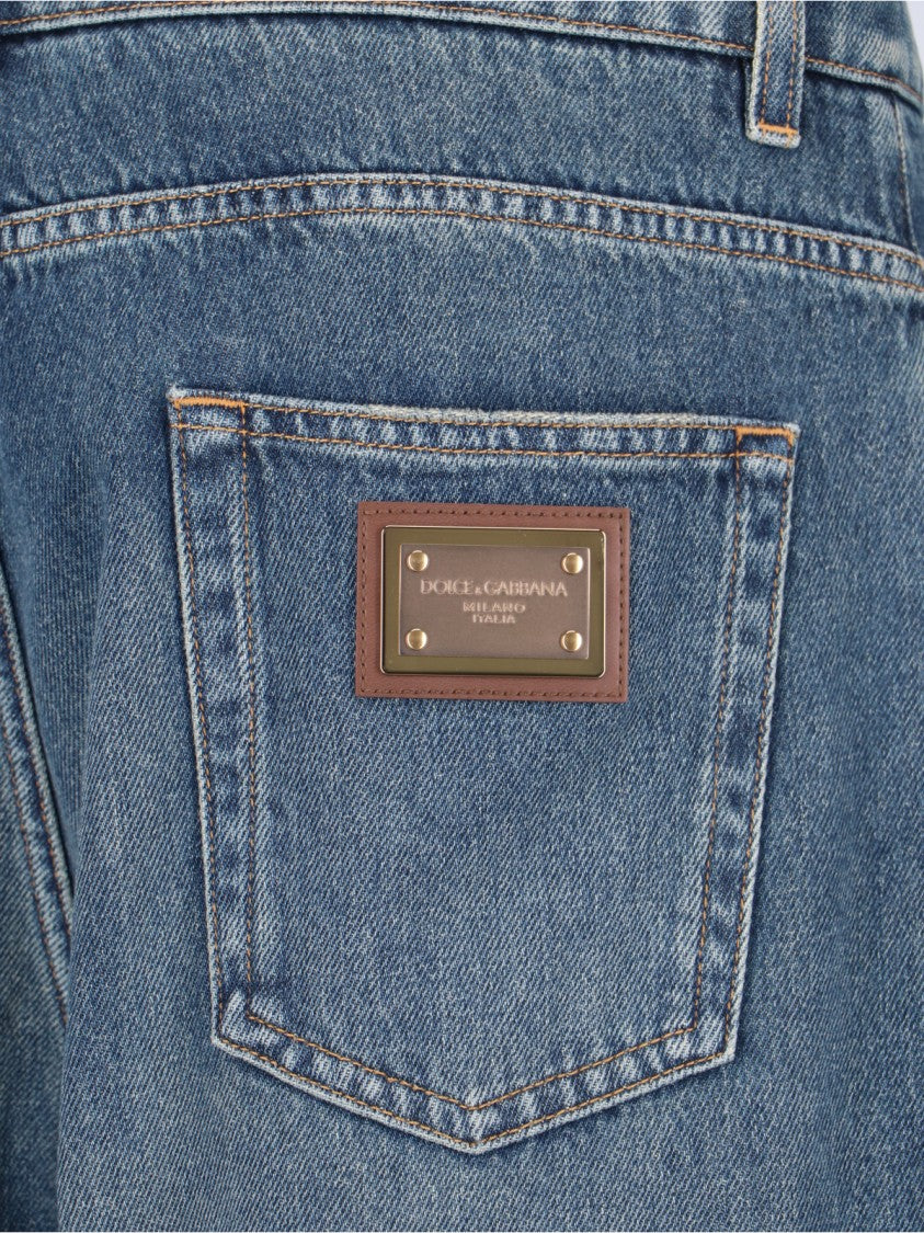 Dolce & Gabbana Logo Wide Jeans – Blue