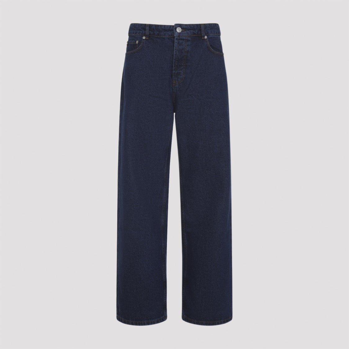 Ami Wide Leg Blue Denim Jeans With Classic Waist And Five-Pocket Design