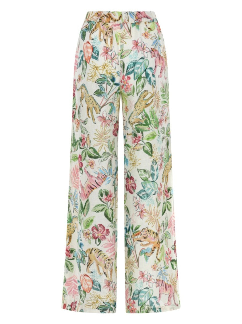 120% Lino Pastel Tropical Print Linen Trousers