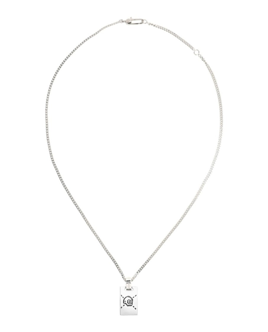 Gucci Sterling Silver Ghost Tag Necklace