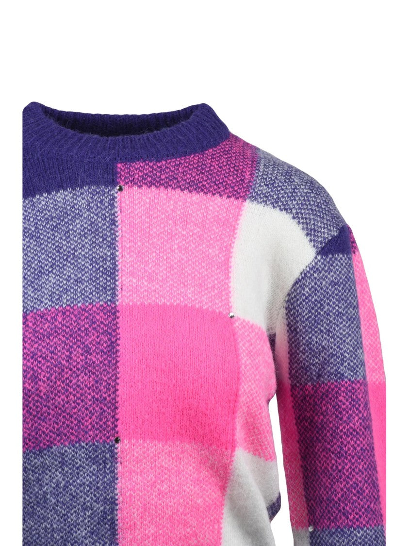 Mc2 Saint Barth Short Crew Neck Sweater With Bold Checkered Pattern