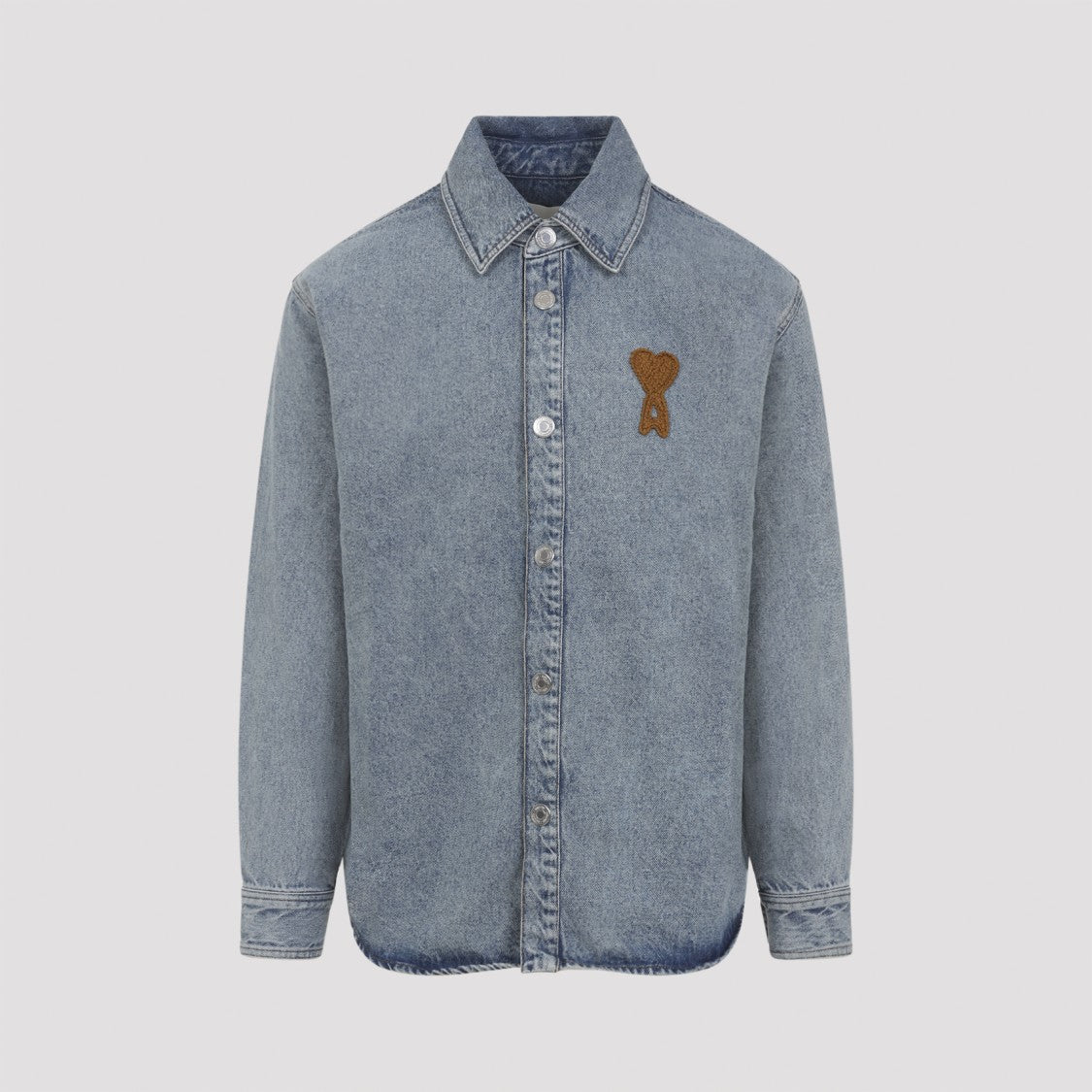 Ami Paris Faded Blue Cotton Denim Shirt