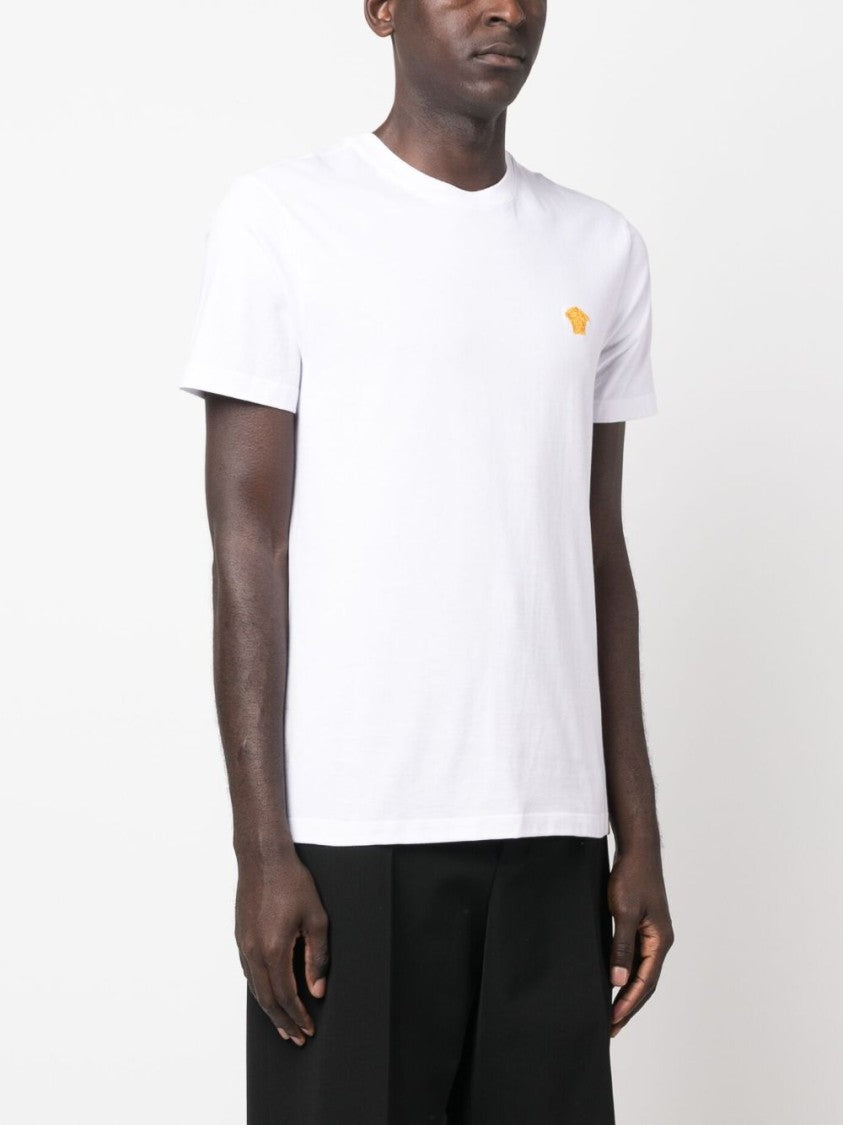 Versace White Regular Fit Embroidered Emblem T-Shirt