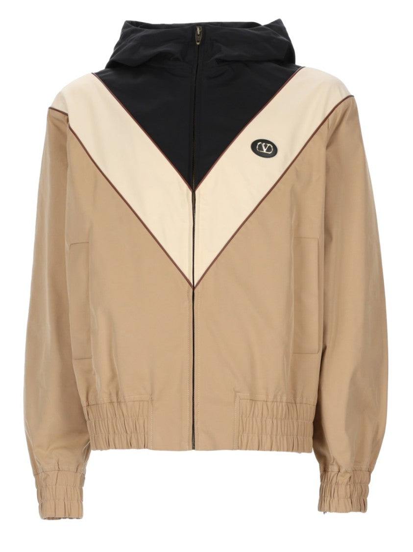Valentino Color-Block Cropped Jacket With V-Shaped Pattern