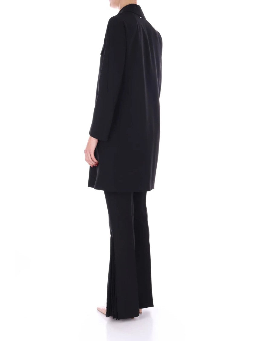 Liu Jo Straight Black Viscose Coat Flap Pockets
