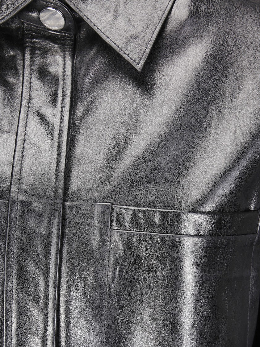 Sportmax Oversized Lamb Leather Shirt Jacket With Snap Closure