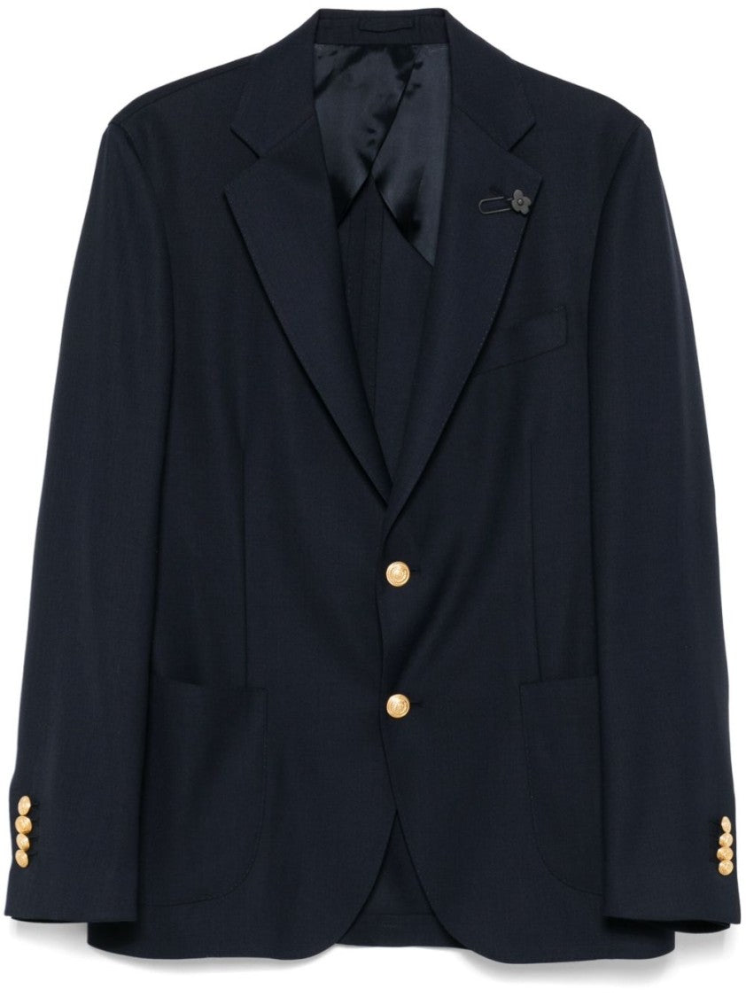 Lardini Navy Blue Jacket With Chic Detailing And English Vents