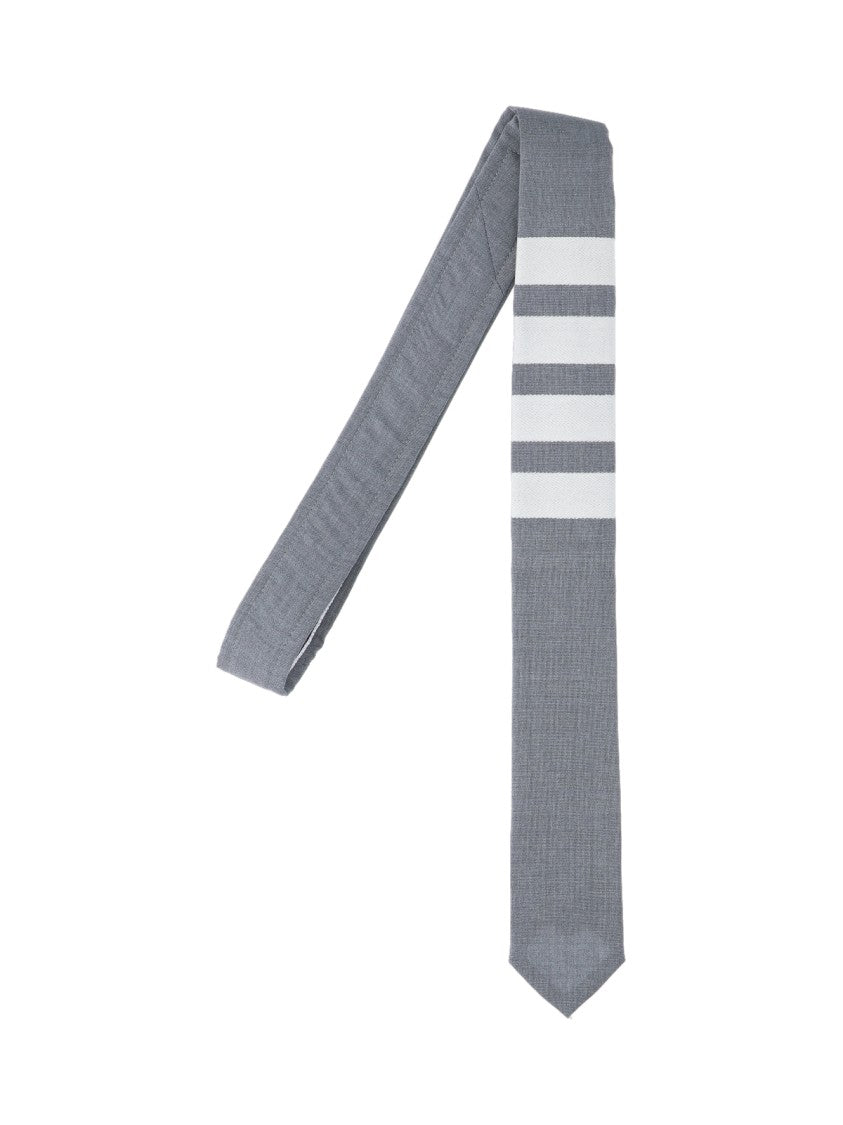 Thom Browne Adjustable Slim Wool Tie With Iconic Stripes And Grosgrain Tab