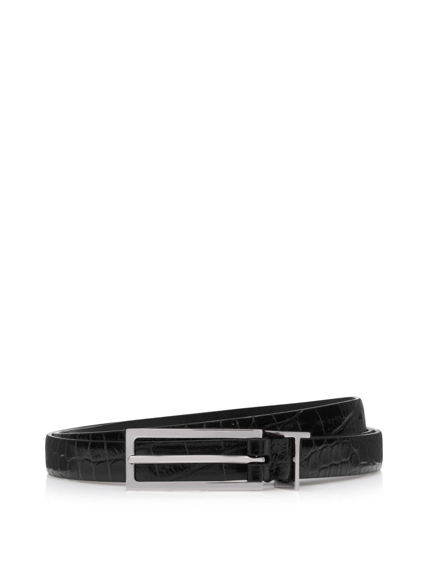 Tom Ford Crocodile-Embossed Calf Leather Belt With Palladium Buckle
