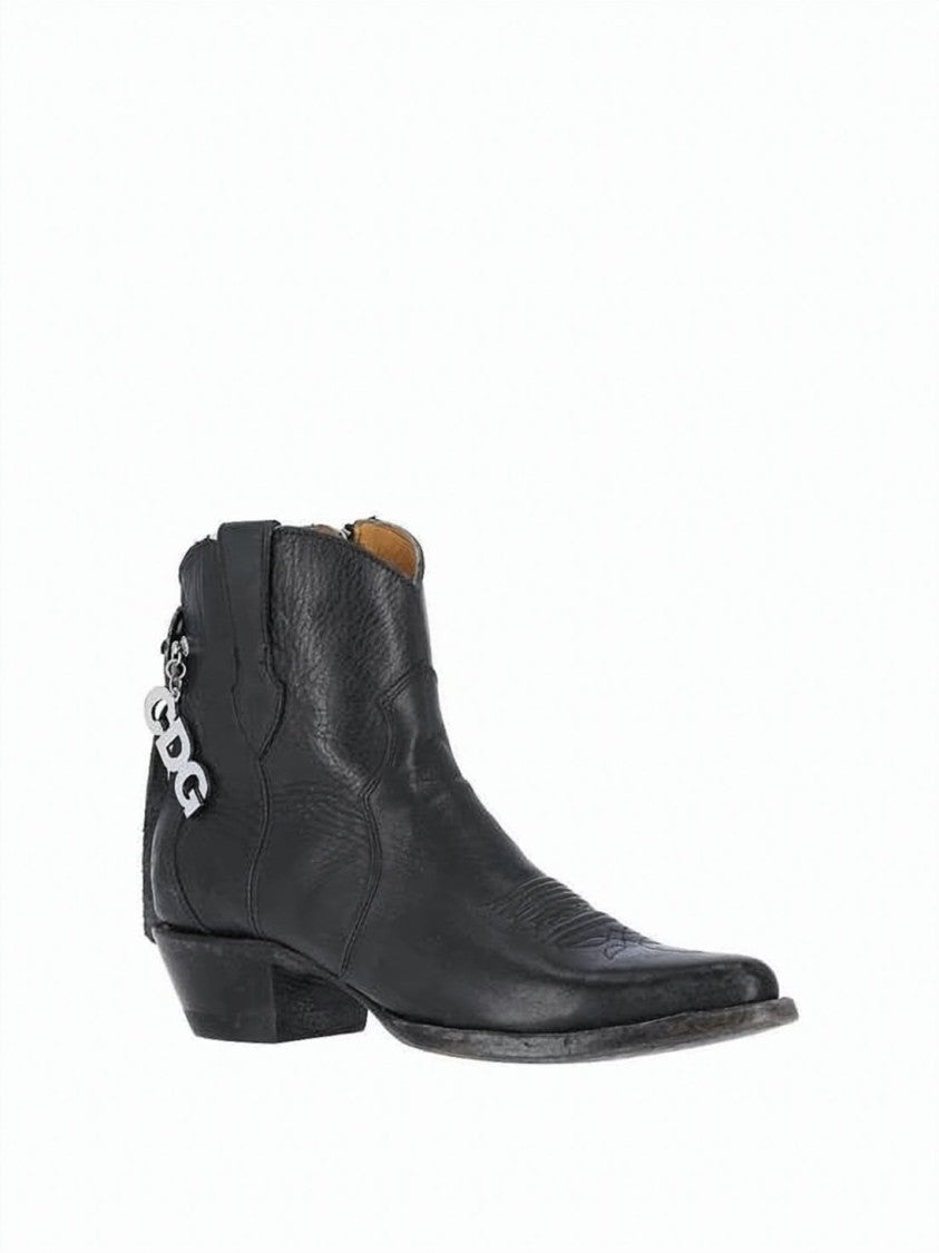 Comme Des Garçons Pointed Toe Ankle Boots With Low Stacked Heel
