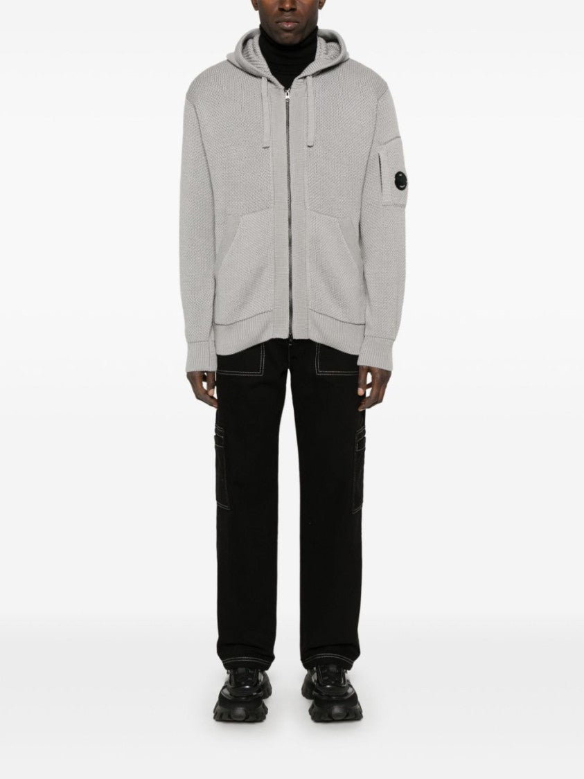 C.P. Company Light Grey Knitted Zip-Up Hoodie With Functional Pockets