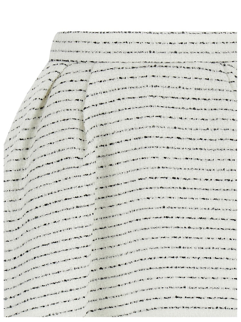 Alessandra Rich Tweed Mini Skirt With Micro Sequins And Pleated Waist