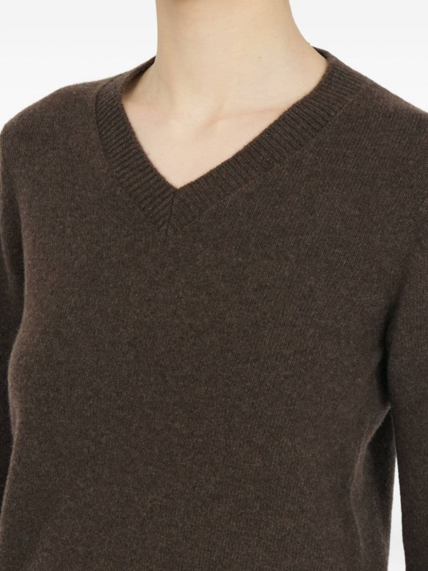 Mm6 By Maison Margiela Long-Sleeved V-Neck Sweater With Diagonal Ribbing