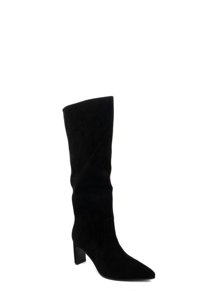 Adrianna Feretti Black Pointed Toe Low Block Heel Leather Boots