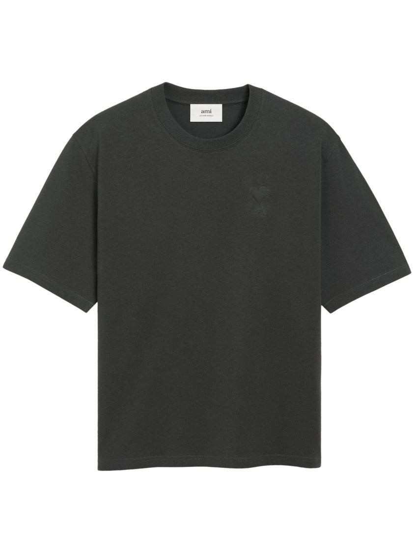 Ami Classic Grey Cotton T-Shirt With Round Neckline