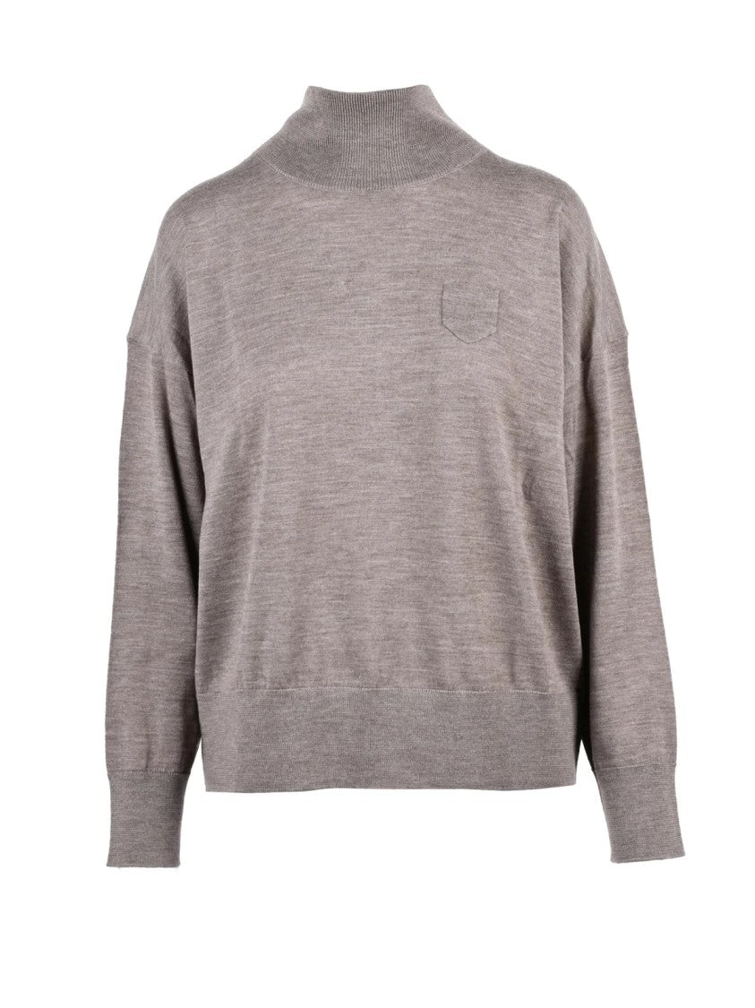 Meimeij Merino Wool Turtleneck Sweater With Relaxed Fit And Ribbed Details