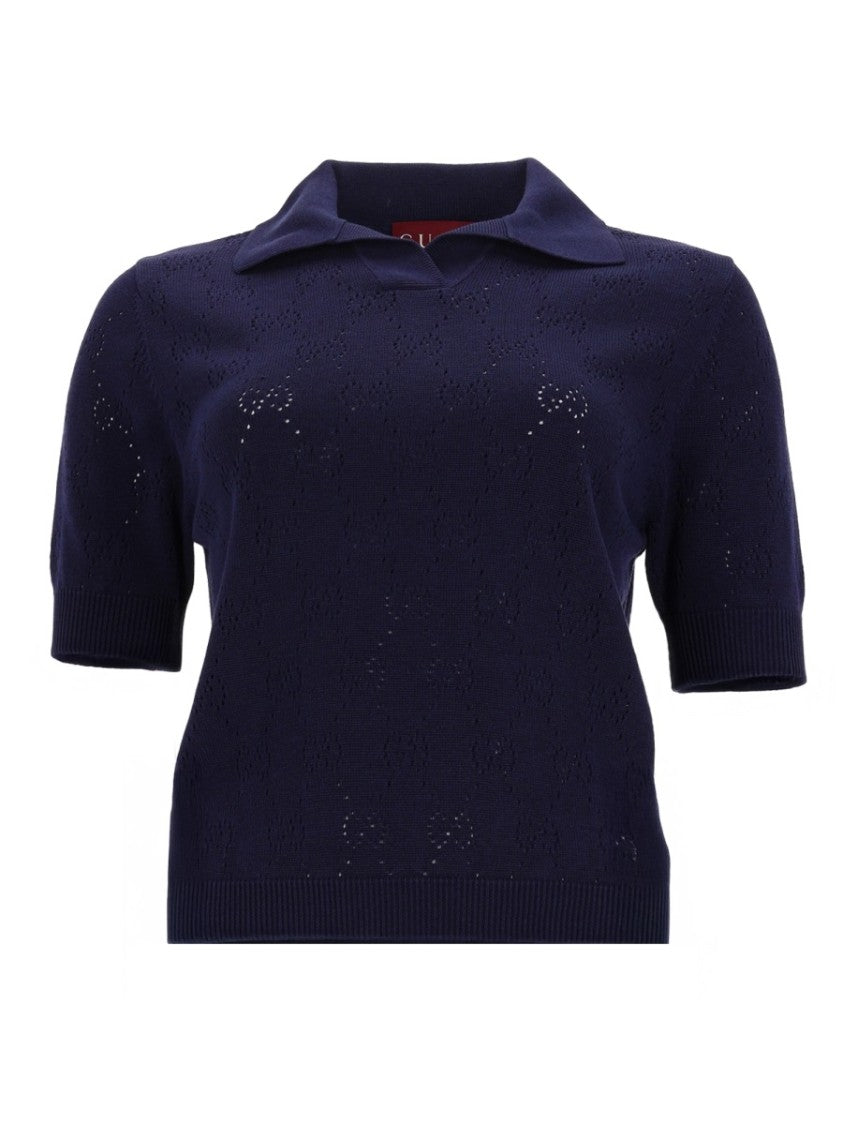 Gucci Perforated Knit Silk-Cotton Polo Shirt
