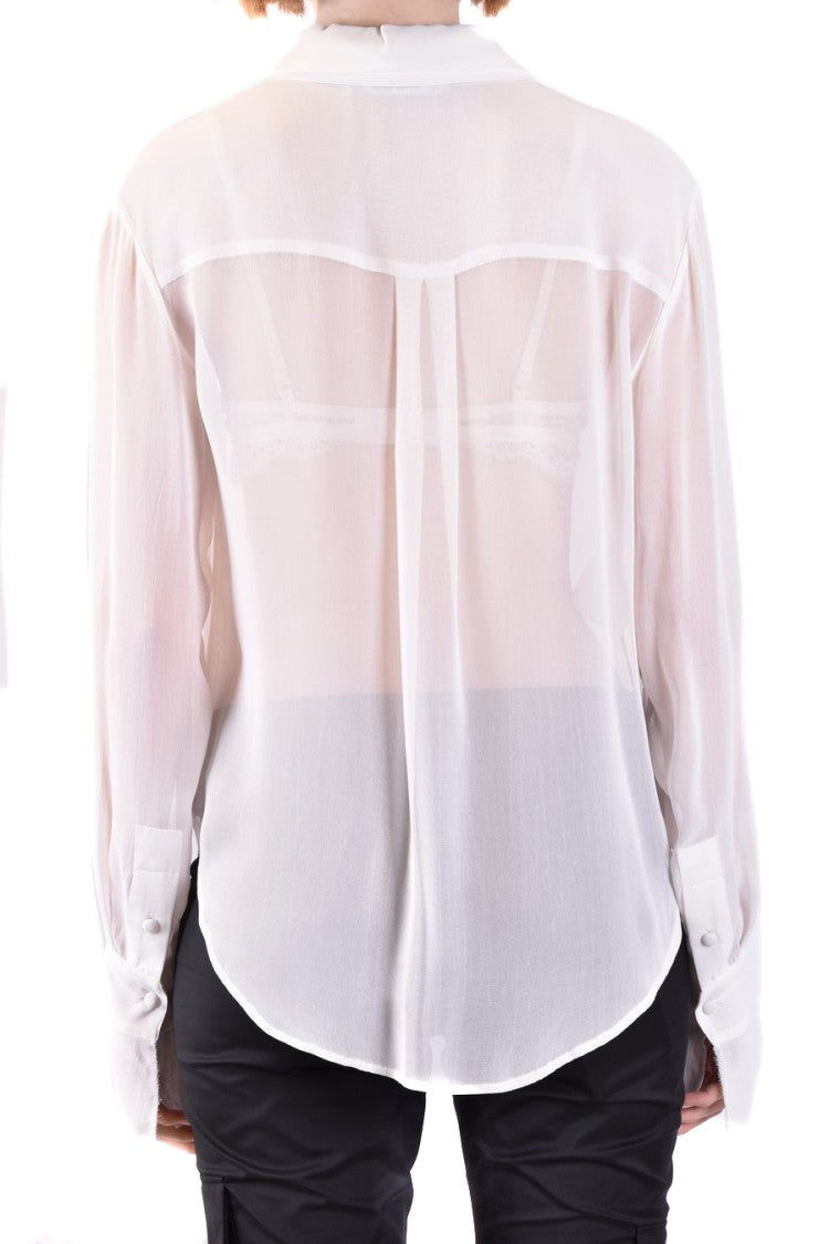 Philosophy Di Lorenzo Serafini Sheer White Shirt Collar Draped Scarf
