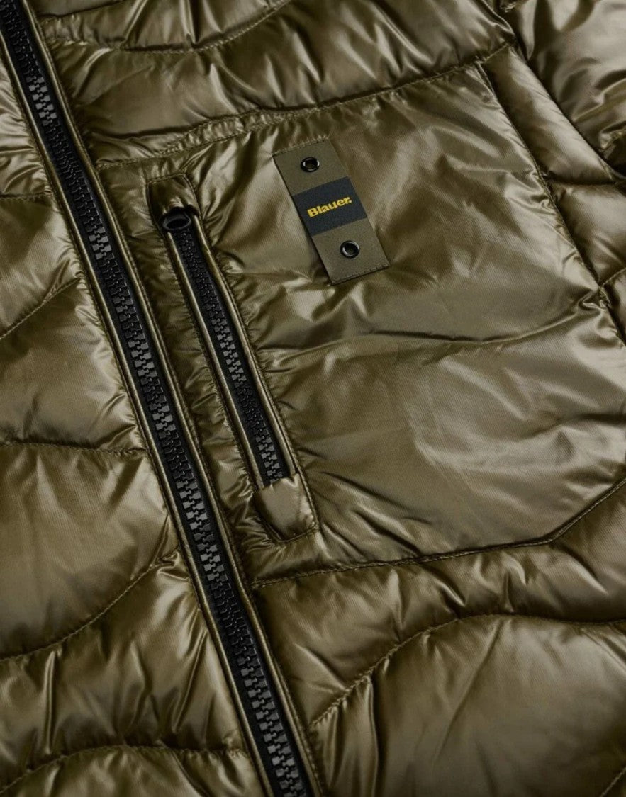 Blauer Olive Green Wave Quilted Hooded Polyamide Down Jacket