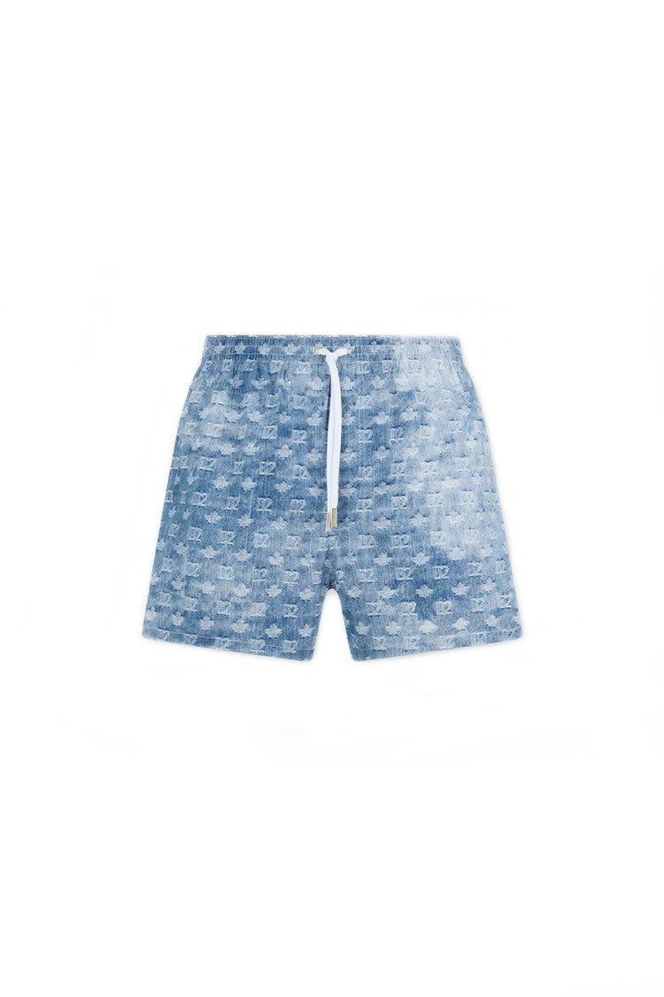 Dsquared2 Blue Tonal Monogram Print Drawstring Polyester Swim Shorts