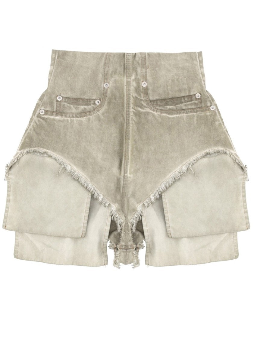 Drkshdw By Rick Owens Dirt Layered High-Waisted Frayed Shorts
