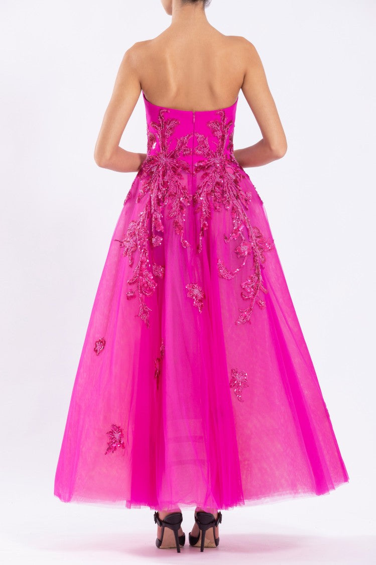 Saiid Kobeisy Tulle Beaded Dress With A Crepe Strapless Top