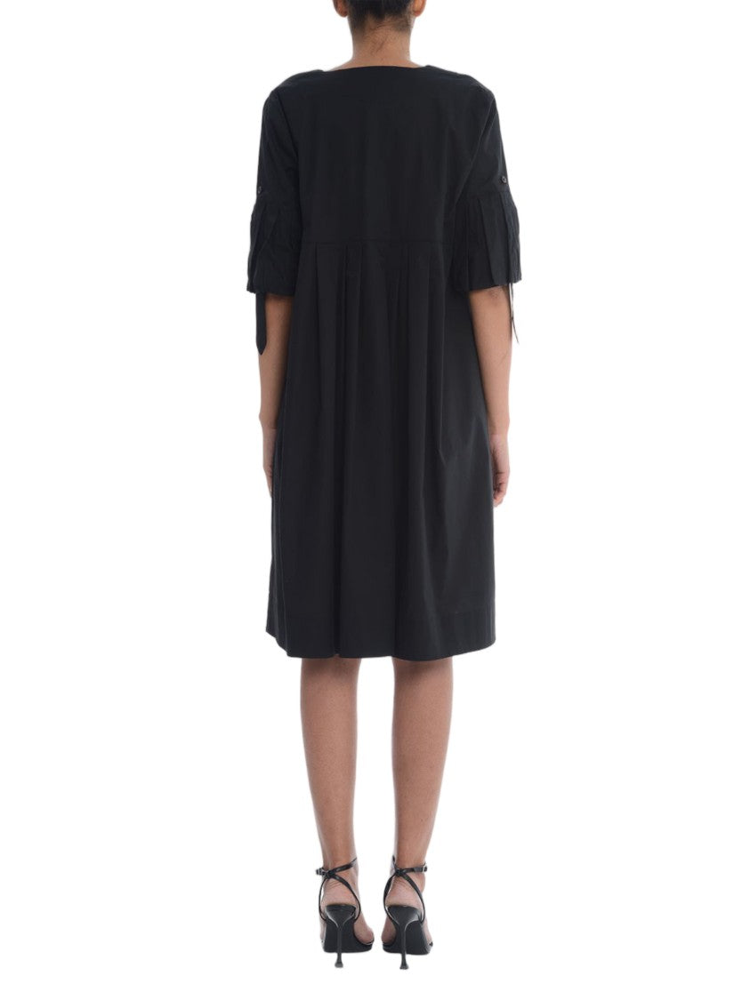 Fay Knee-Length Black V-Neck Gathered Dress