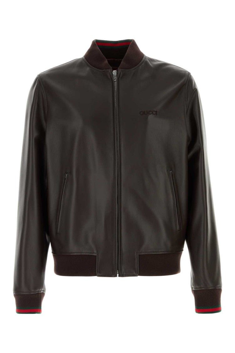 Gucci Dark Brown Leather Bomber Jacket