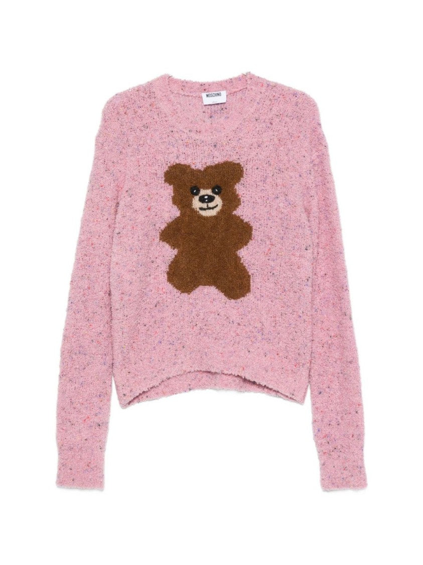 Moschino Teddy Bear Motif Bouclé Knit Sweater - Pink