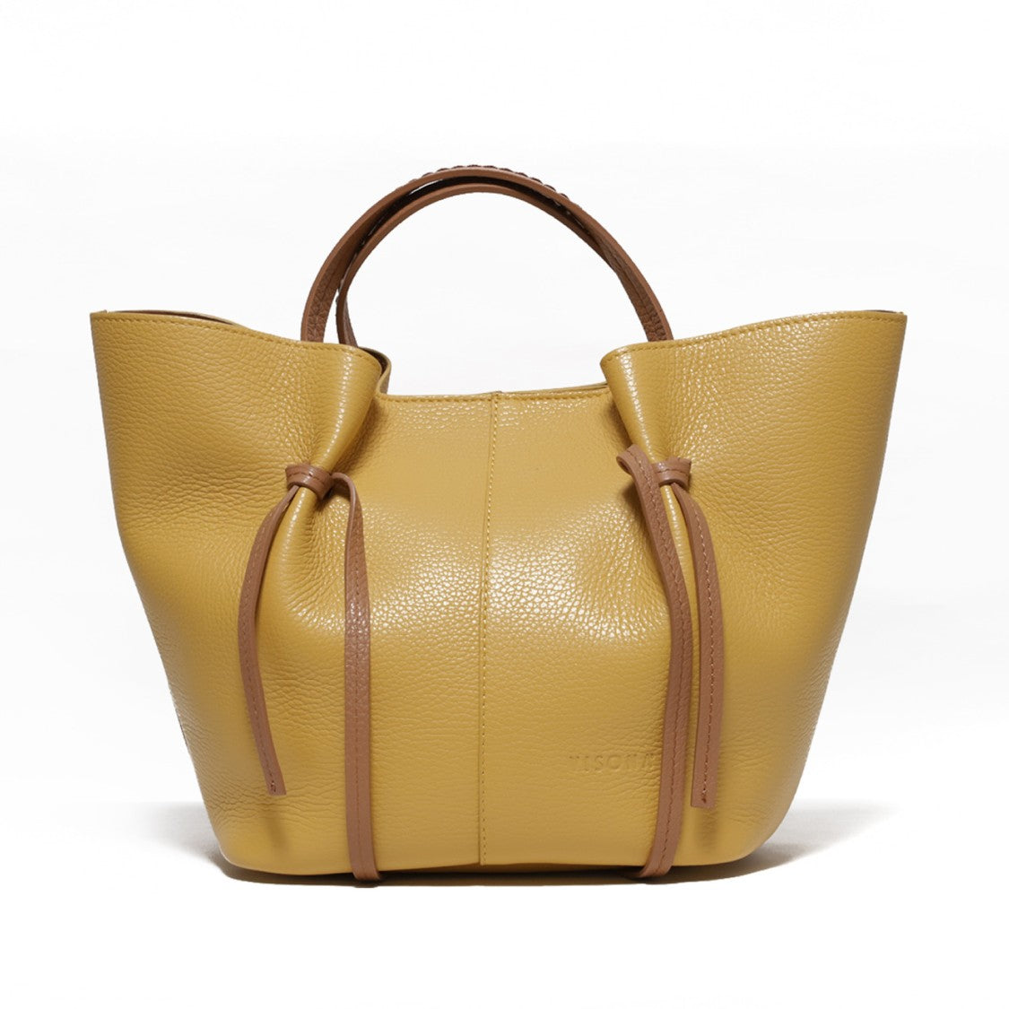 Plinio Visona' Shopping Bag With Two Handles In Pineapple Yellow Leather